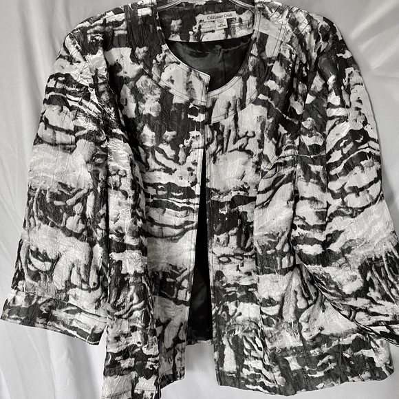 New Coldwater Creek Crinkle Open Front Jacket, Gray, White, Size 2X, Item #209 - Picture 1 of 7